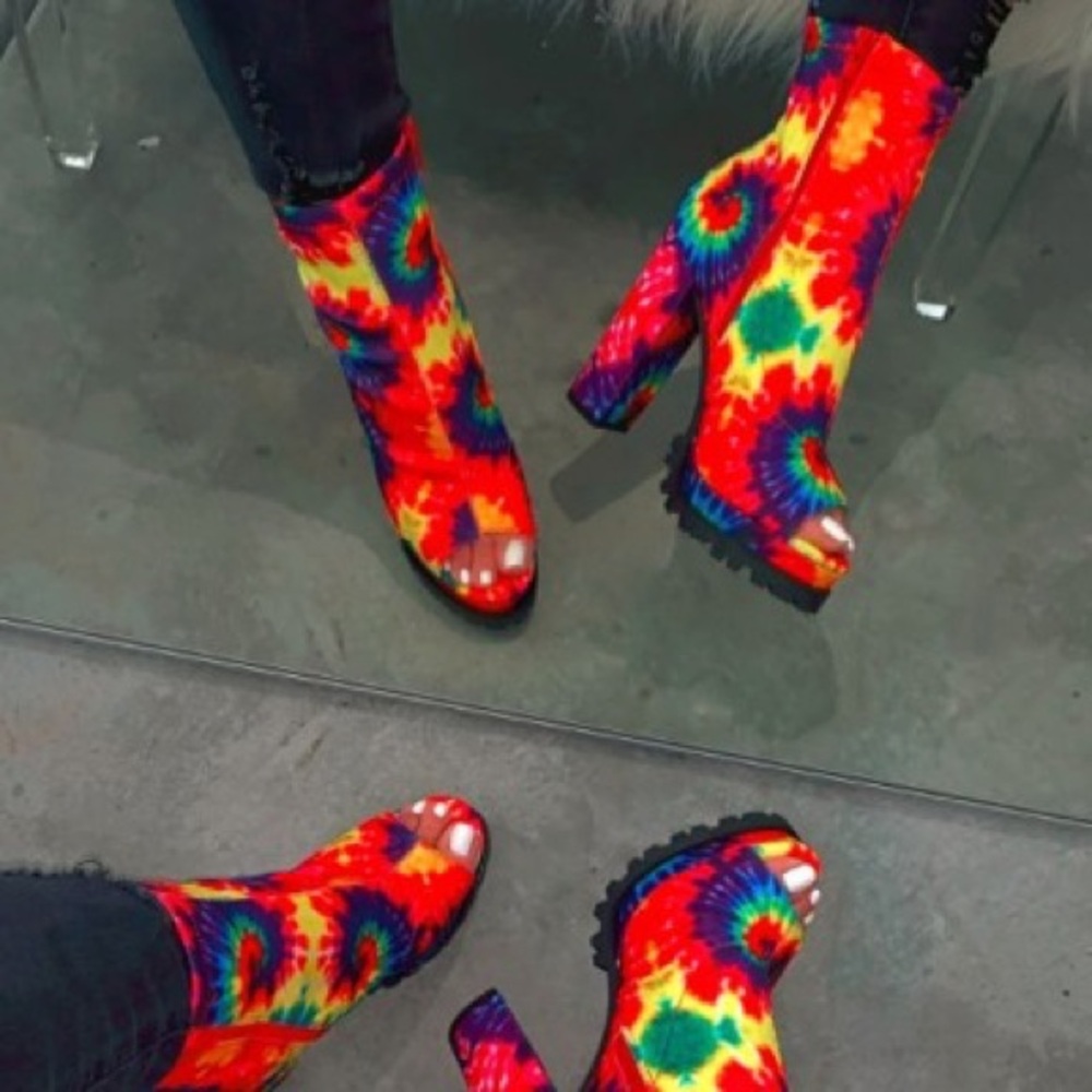 Tie Dye Open Toe Chunky Heel Boots